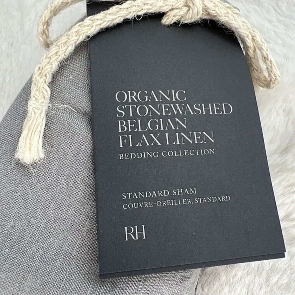 NWT RESTORATION HARDWARE Size Standard Stonewashed Belgian Flax Linen SHAM Fog 1